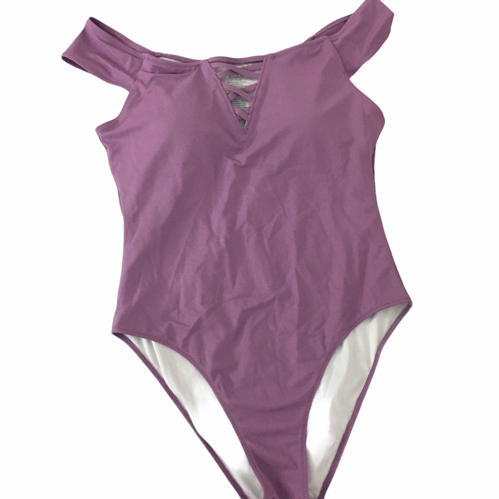 PINK VS Purple One Piece Off Shoulder Swimsuit